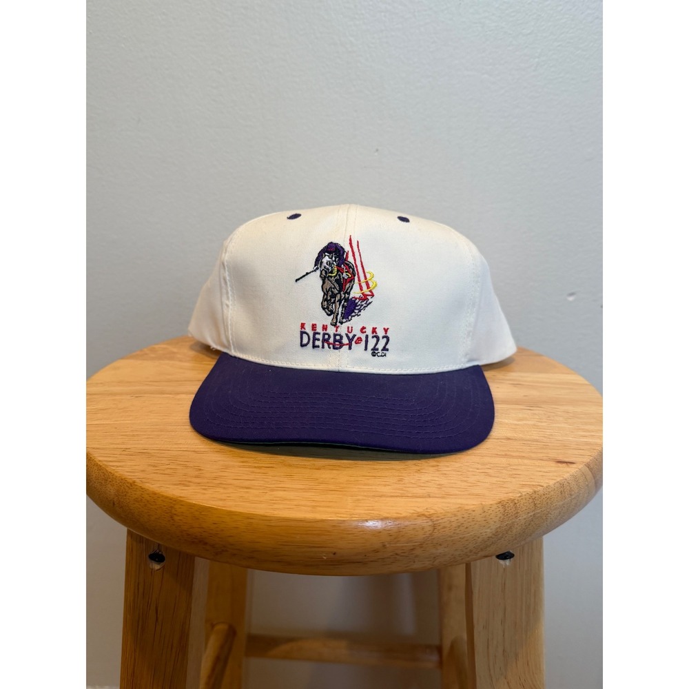 Vintage 1996 Kentucky Derby 122 Snapback Hat All Pro White Purple Horse Racing